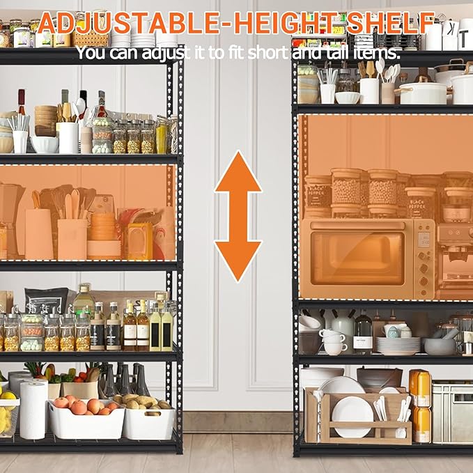 Garage Storage Shelves 5 Tiers, Heavy Duty Storage Shelving Racks with 2500 LBS Capacity, 48 in L x 24 in W x 72 in H Metal Adjustable Utility Shelving Unit for Garage Organization, Basement, Workshop