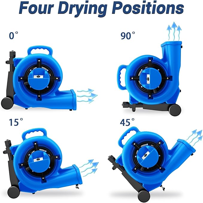 5000 CFM 1HP Air Mover Blower Fan, Floor Blower Dryer - Timer for Industria, 3 Speeds, 4 Adjustable Angles, Handle Wheelkit, 15Ft Long Cord Portable, Stackable - 2026 Upgraded, Blue