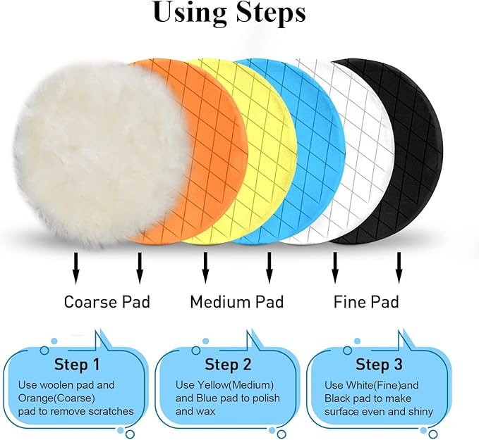 Autolock 5" Buffing Polishing Pads, 6Pcs 5.6inch 140mm Face for 5 Inch Backing Plate Compound Buffing Sponge and Woolen Pads Cutting Polishing Pad Kit for Car Buffer Polisher, Polishing and Waxing