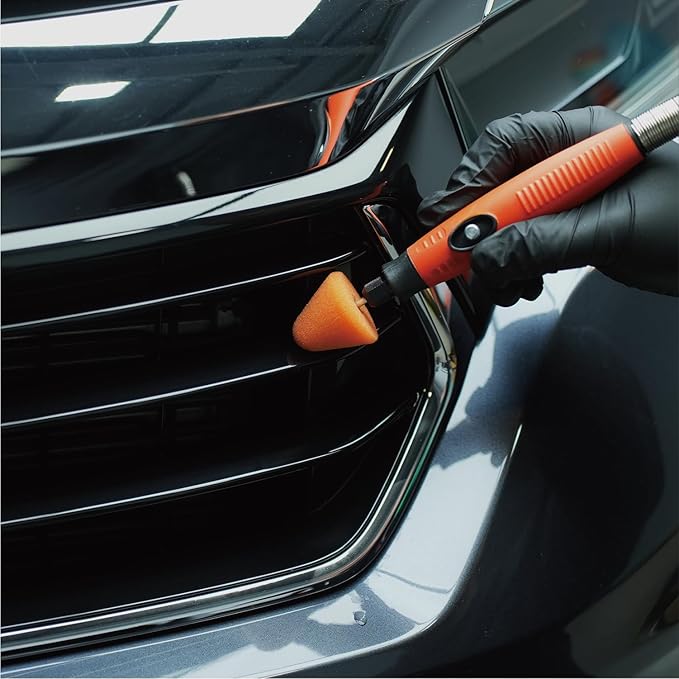SPTA Orange Cone Heavy Cut Pad with 1/8" Shank, 5Pcs Orange Flexible Shaft Cone Polishing Pad Set,Mini Car Detailing Pads for Small Area for Flexible Shaft & Drill Attachment -PT189-5
