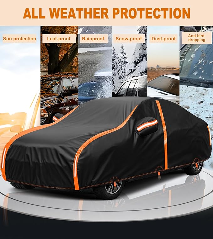Car Cover Waterproof All Weather for Automobiles Winter Snowproof Rain UV Protection Heavy Duty Outdoor Sedan Car Cover & Car Snow Cover Universal Fit for Sedan Length Up to 167’’