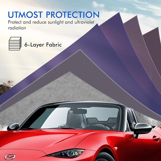 Car Cover Waterproof All Weather, 6 Layers Outdoor Full Exterior Cover Rain Sun UV Snowproof Protection with Zipper Cotton, Mirror Pocket for Mazda MX-5