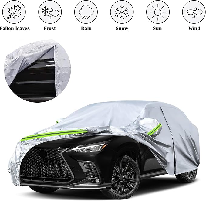 Waterproof Car Covers Replace for 2014-2025 Lexus NX300 NX 350 F Sport, 6 Layers Silver All Weather Custom-fit Car Cover with Zipper Door & Windproof Bands for Snow Rain Dust Hail Protection