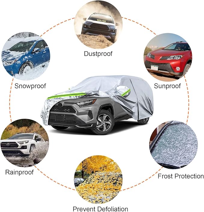 Waterproof Car Covers Replace for 2013-2025 Toyota RAV4, 6 Layers All Weather Custom-fit Car Cover with Zipper Door & Windproof Bands for Snow Rain Dust Hail Protection (RAV4)