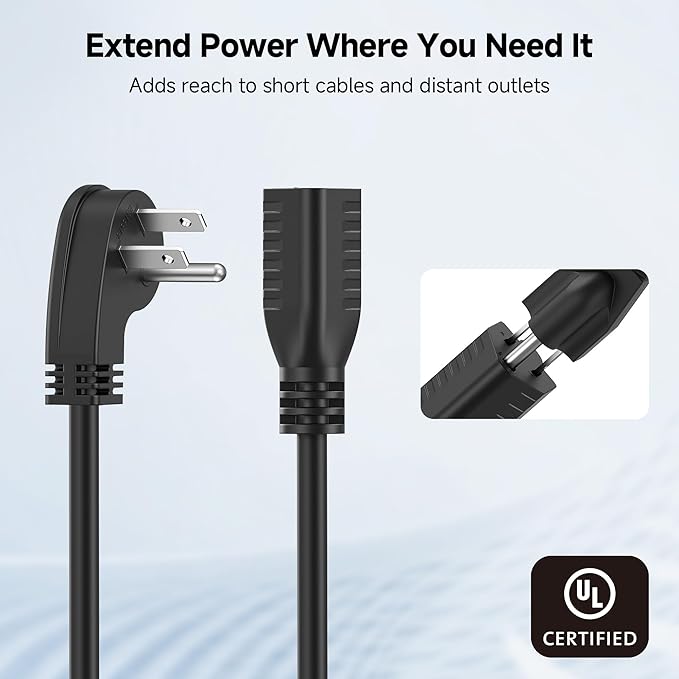 [UL Listed] Cable Matters 2-Pack Low Profile Flat Plug Extension Cord (Power Extension Cable) 15 Feet (NEMA 5-15P to NEMA 5-15R)