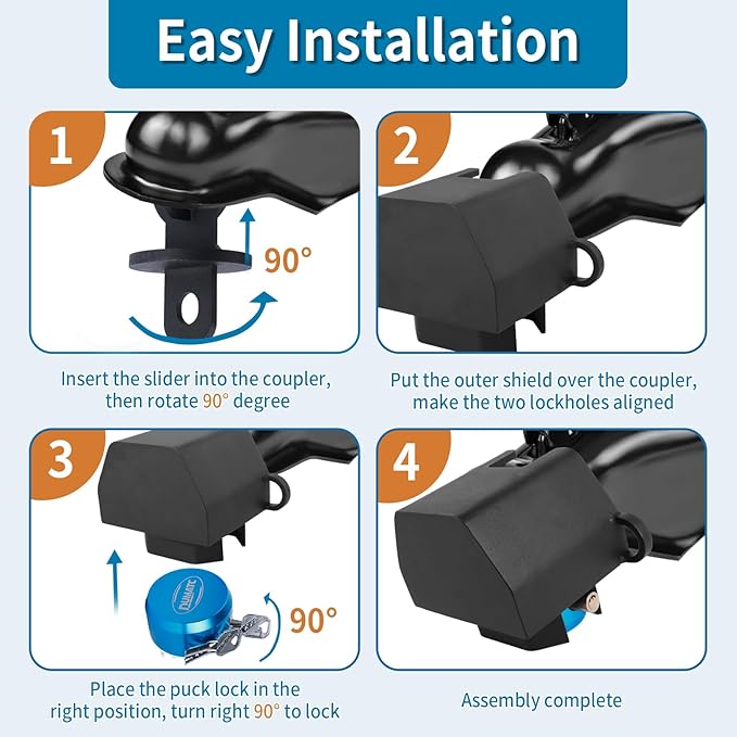 Upgrade 2.0 Trailer Coupler Lock, Universal Trailer Tongue Hitch Lock for 2 & 2-5/16 Couplers, Anti-Theif Design, 1/4" Ultra Thick Steel, Heavy Duty Trailer Locks for Boat, RV, Camper, Truck