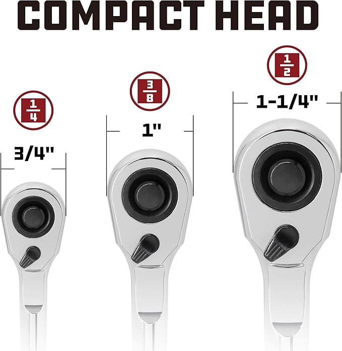 Powerbuilt 3/8-Inch Drive Pro Tech Ratchet Handle, Contour Handle, 72-Tooth Compact Head, Quick Release, Chrome Vanadium, Mirror Polish Finish, 7-7/8" Length - 649969