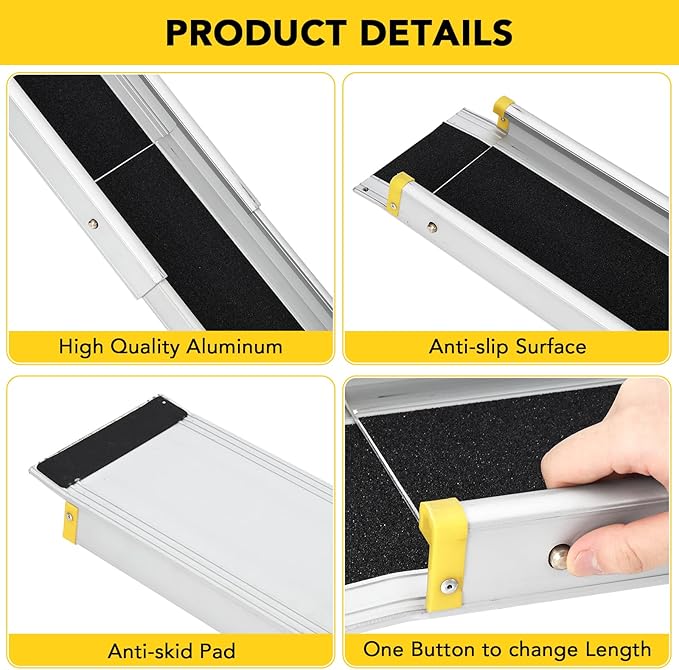 Telescoping Portable Wheelchair Ramps for Steps 6 FT, Adjustable Wheelchair Ramp with Anti-Slip Surface and Storage Bag, 600 Lb Weight Capacity, 2 Panels