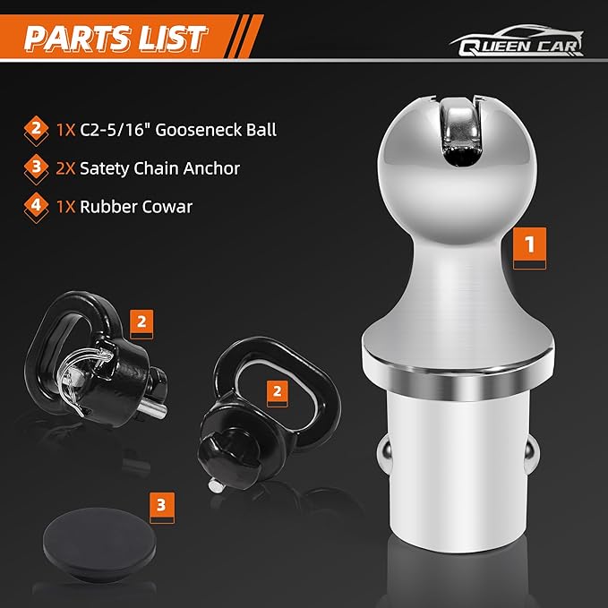 Gooseneck Ball 60618，Puck System Gooseneck Hitch Kit Compatible with 2013-2026 Dodge Ram 2500/3500，2-5/16 Inch Gooseneck Ball for Truck Bed Safety Chain Anchors | 30000 lbs