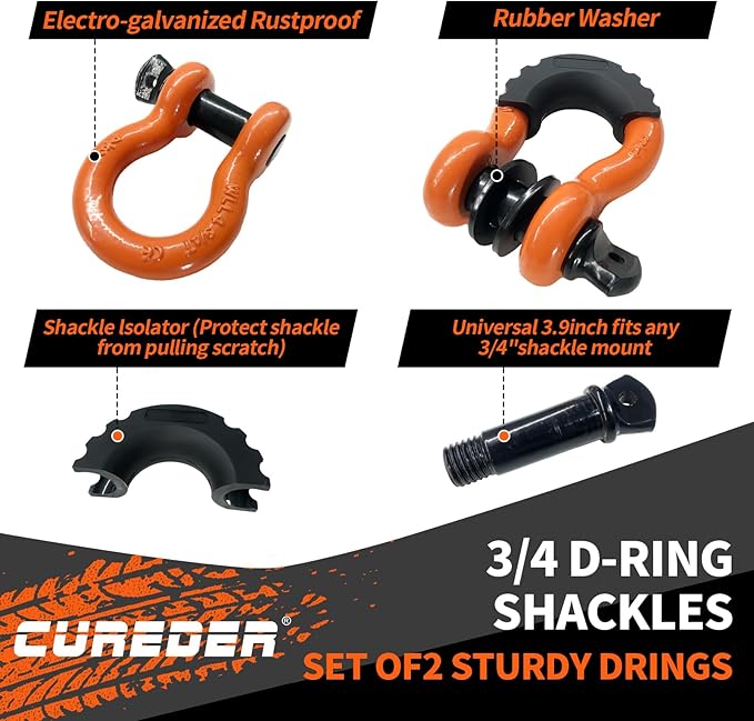Tow Strap Recovery Kit - 3" x 30ft (35,121 lbs.) Rope + 3/4" D Ring Shackles (2pcs.) + Storage Bag, Tree Saver Winch Strap, Truck, SUV, ATV Off Road Vehicle Towing Strap Kit