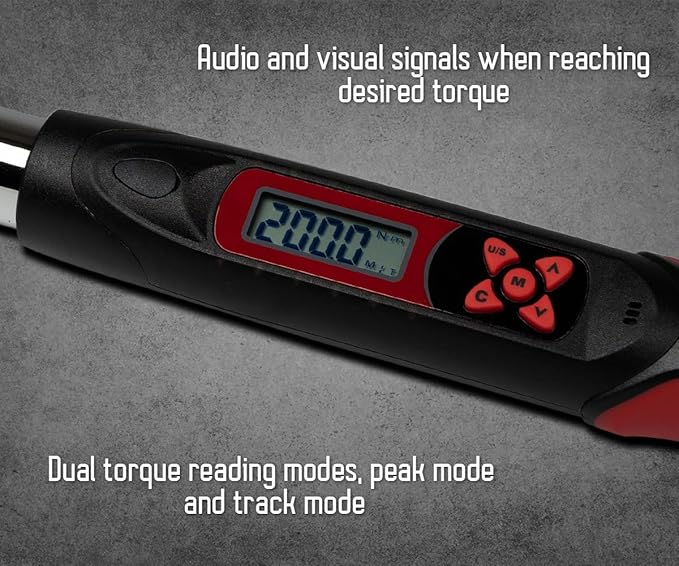 Tapha Tools Adjustable Digital Torque Wrench 7.4 - 147.5 ft-lbs (10 - 200 N-m) Torque Range, 10 - 41 mm Adjustable Jaw, LED and Buzzer Notification, Preset Memory, ISO 6789 Tested and Calibrated
