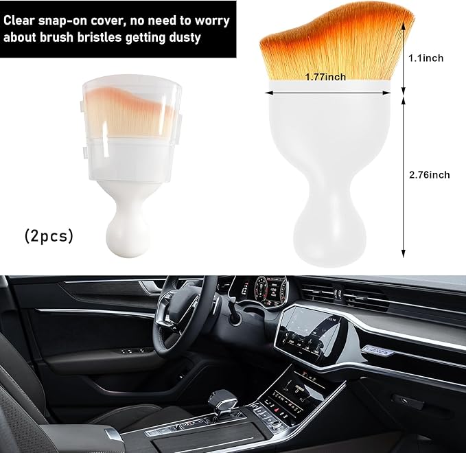 Ziciner 2 PCS Car Detailing Brush, Curved Soft Bristles Auto Removal Dust Collectors, Universal Vehicle Dashboard, Air Conditioner Vents etc Interior Cleaning Tool Accessories (White)