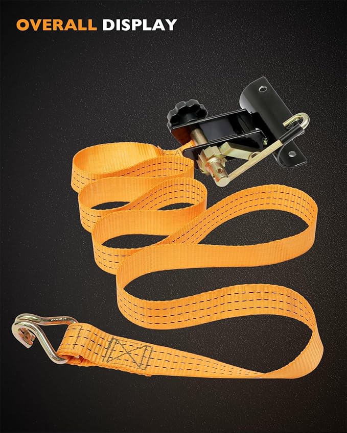 Rack Ratchet Straps, W/J-Hook (2PCS), 2" Black Round Tube Mount, 1.5" Wide x 7.5' Long, Orange Ladder Rack Ratchet Straps, 500 lbs Load Heavy Duty, Truck/Lumber Rack Straps, Pipe/Roof Rack Strap