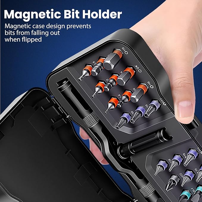 Ratcheting Screwdriver Set, 24-in-1 Multi-Bit Driver with 6.2° Fine Tooth Ratcheting Gear, S2 Steel Bits, Extended Lever Handle, Magnetic Tips, Compact Tool Kit for Home Repair & DIY