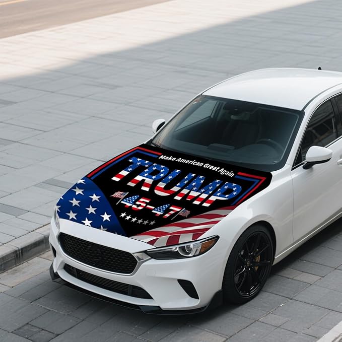 Hood Flag Cover - 59x51 in Car Hood Cover with 2 Adjustable Fasteners, Patriotic Car Flag Universal Fit for Trucks, SUV, Patriotic America Flag Cars Decor