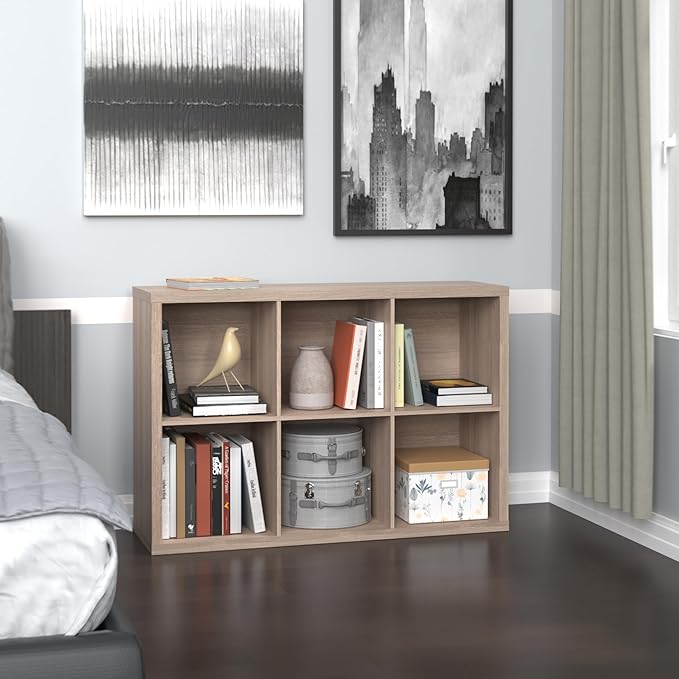 ClosetMaid 6 Cube Storage Shelf Organizer Bookshelf with Back Panel, Easy Assembly, Wood, Weathered Gray