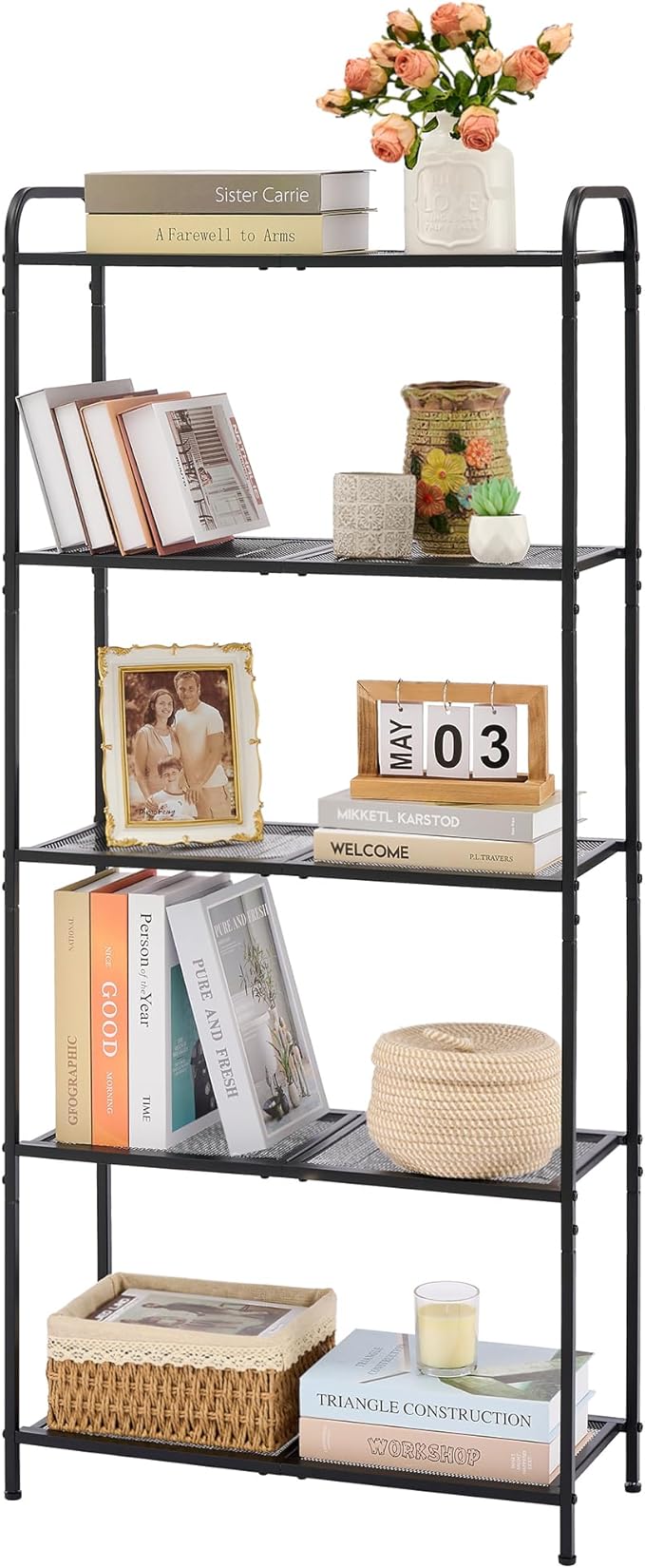 Tajsoon 5 Tier Bathroom Shelf Unit Free Standing Shelves, Metal Display Shelf, Multipurpose Storage Shelf for Bathroom, Kitchen, Entryway, Living Room, Industrial Style, Metal