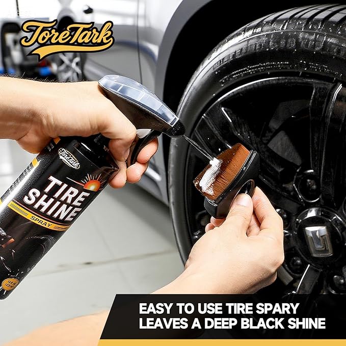 Ceramic Tire Shine Spray — High-Gloss Wet Look Tire Coating with Ultra-Dense Nylon Brush Applicator, UV Protection, Long-Lasting Shine for Car Truck RV Motorcycle16 Fl Oz (2 Pack)