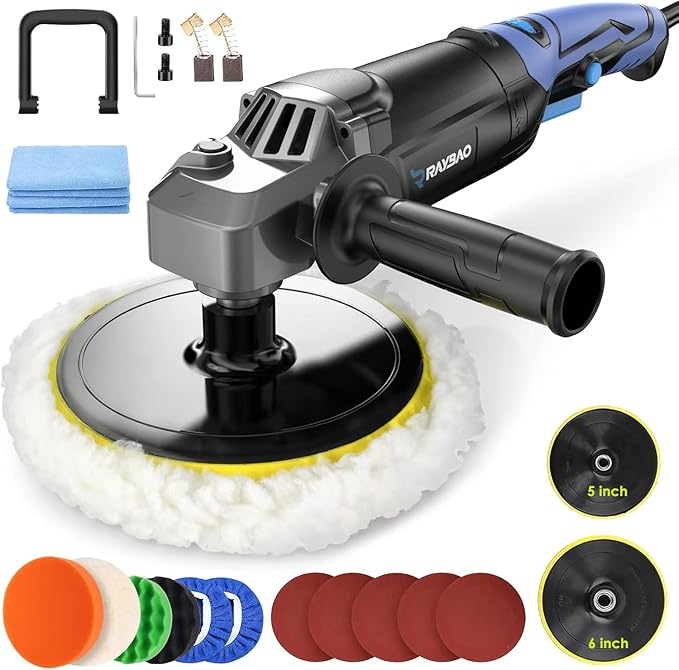 Buffer Polisher, Rotary Buffer 1200W, Car Buffing Kit with Speed 1600-3500RPM, 6inch/7inch Backing Plate, Buffer Polisher for Car Detailing
