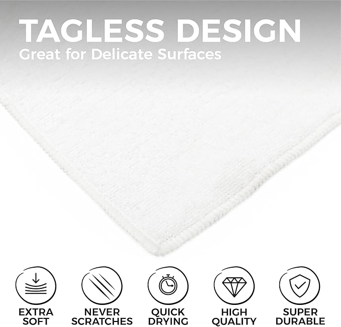 The Rag Company - All-Purpose Microfiber Terry Cleaning Towels - Commercial Grade, Highly Absorbent, Lint-Free, Streak-Free, Kitchens, Bathrooms, Offices, 300gsm, 14in x 14in, White (12-Pack)