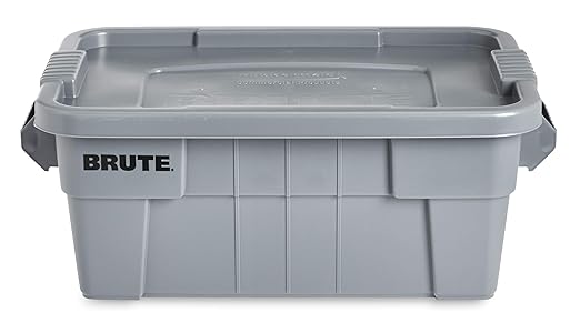 Rubbermaid Commercial Products BRUTE Tote Storage Bin with Lid, 14-Gallon, Gray, Rugged/Reusable Boxes for Moving/Camping/Garage/Basement Storage, Pack of 6