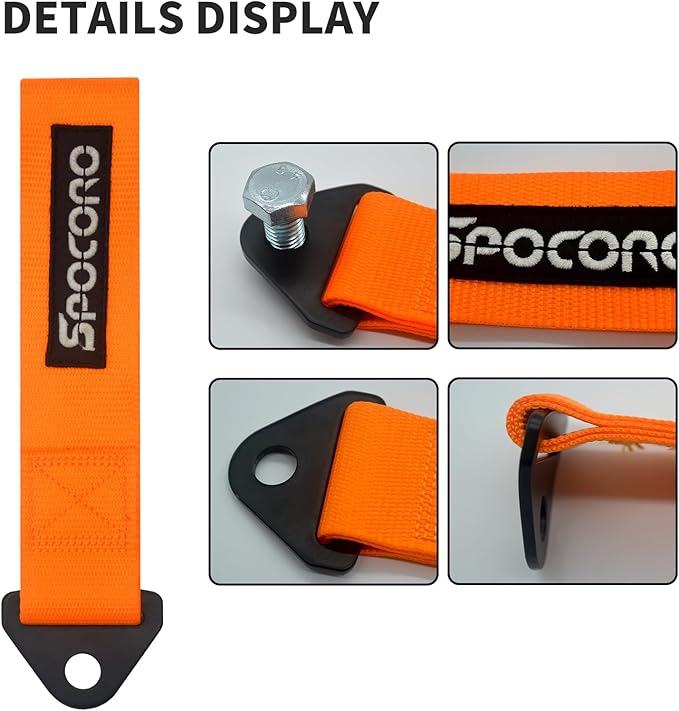 Heavy Duty Racing Tow Strap JDM – Nylon Tow Strap for Track, Off-Road, and Decoration (Orange)