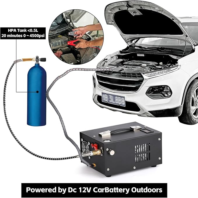 PCP Air Compressor, 4500Psi/30MPa, 12V DC/120V AC Airgun Compressor with Manual Shut-off, Built-in Filter Suitable for Airguns, Paintball Guns, High-Pressure Cylinders, Diving Tanks