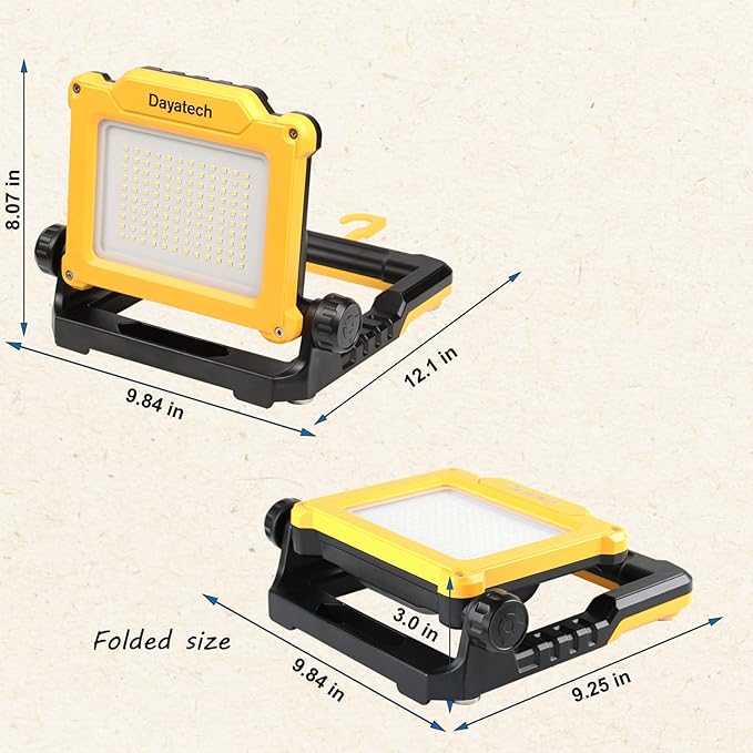 Cordless LED Work Light Compatible with Dewalt and Milwaukee 18-20V Battery Flickerless, 4000 LM 25 W Brightness Adjustable, Foldable Base with Magnets, (Light Only/Charger Not Included)