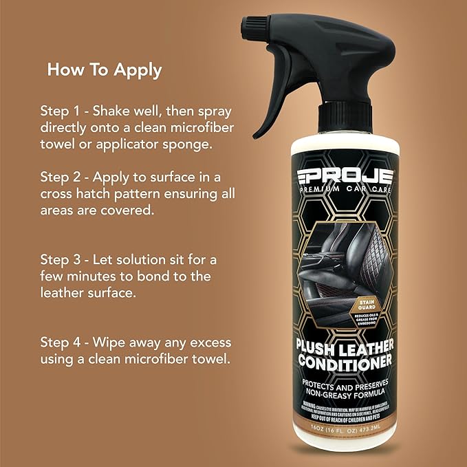 PROJE' Premium Car Care Leather Conditioner - Protects, Conditions, and Restores Leather - Automotive Leather Interior Quick Detailer - Long Lasting Formula - 16 oz