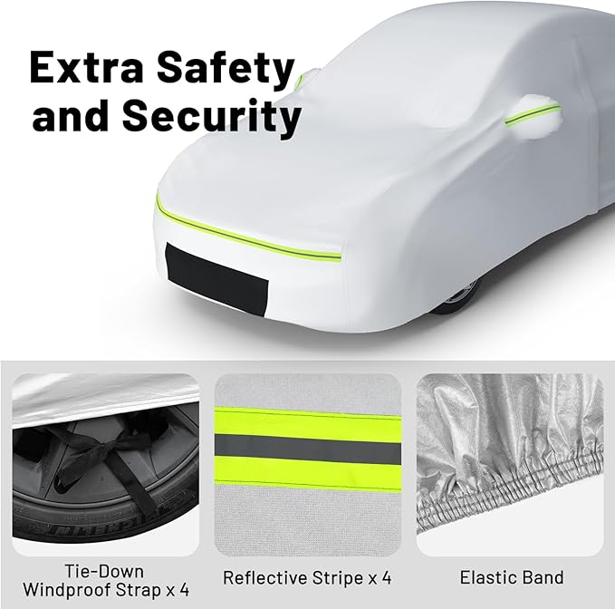Favoto Car Cover for Tesla Model 3 - Custom Fit Vehicle Cover 6 Layers Waterproof Outdoor All Weather Snow Rain Sun Protection with Charging Port Ventilated Mesh Door Zipper