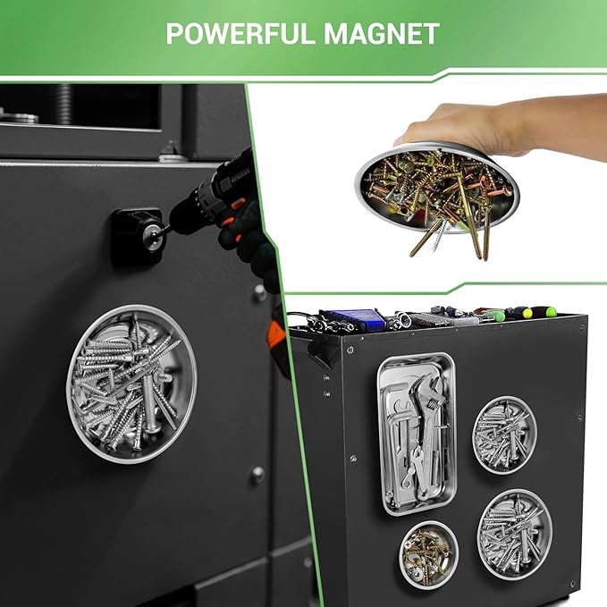 Magnetic Tray 4-Piece, Large Magnetic Parts Tray and Round Magnetic Parts Tray Set, Stainless Steel Heavy Duty 9.5" W x 5.5''L Square and 6" 4" 3"Round Tools Tray