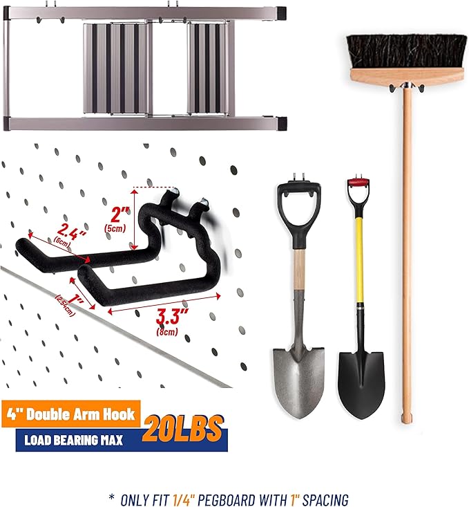 POETISKE Peg Board Tool Utility Hooks Pegboard Accessories Assorories 10PC Black Shelf Drill Cord Holder Fits for 1/4" Peg Board Hanging Power Tool Hammer Utility Garage Storage
