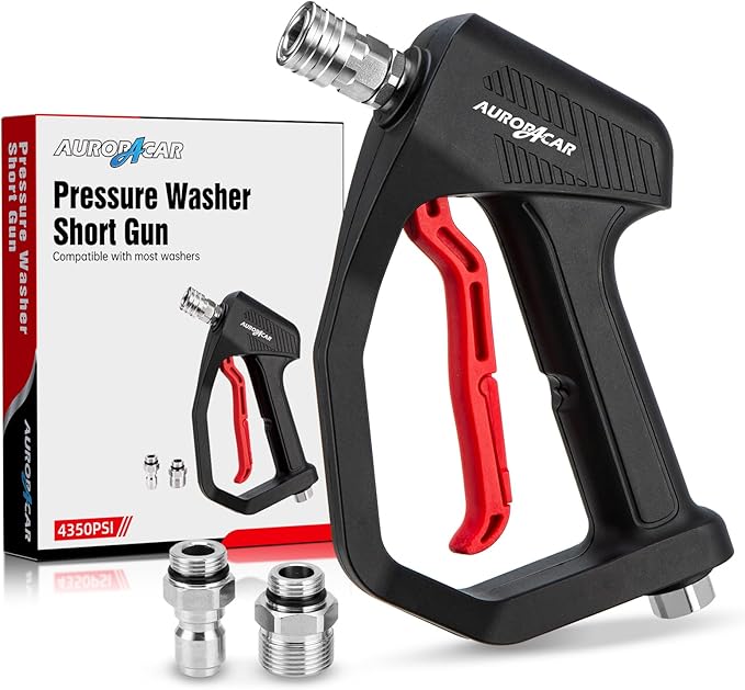 4350 PSI Short Pressure Washer Gun, 1/4” Quick Connector High Pressure Washer Gun with 3/8" Male Plug and M22-14 Fitting, Power Washer Gun Compatible with Foam Cannon, Car Wash Foam Gun