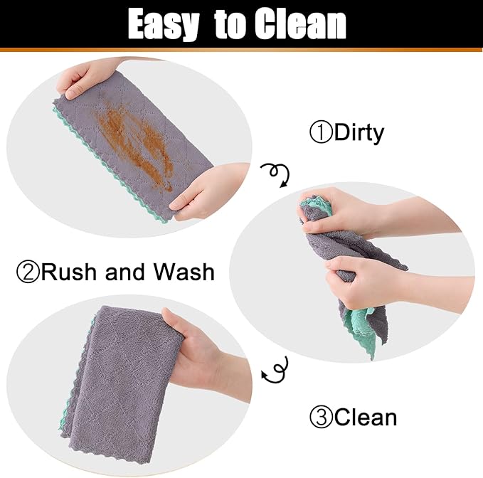 Mordimy 12 Pack Kitchen Cloths Dish Towels (10" x 10", Grey & Green), Super Soft and Absorbent Dish Cloths, Coral Velvet Microfiber Cleaning Cloth, Nonstick Oil Fast Dry Dishcloths