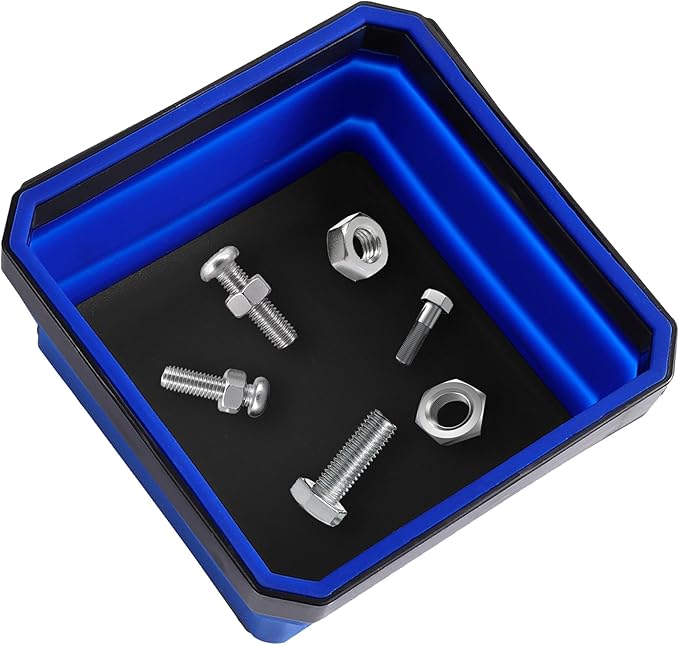 ALOANES Magnetic Parts Tray Set-Collapsible Magnetic Tool Tray Small Parts Organiser with Double Magnet,Magnetic Bowl for Fixing Nuts and Bolts (Blue)