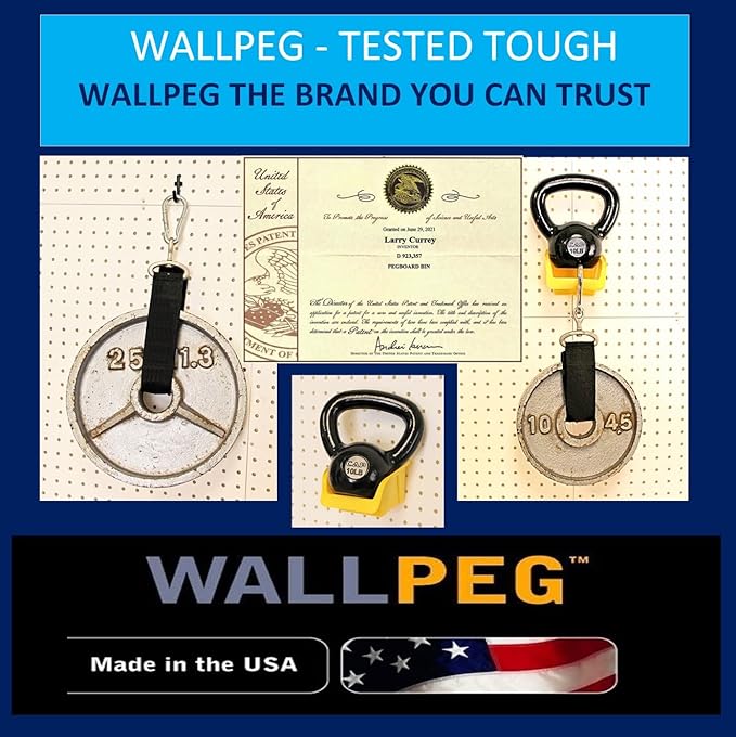 WallPeg Pegboard Bins & Cups - 12 Each 5" Bins and 4 Each 5" Cups - Hooks to Peg Board Panel Organize Hardware Arrange Accessories Workbench Tool Organizer Garage Storage -Made in USA-