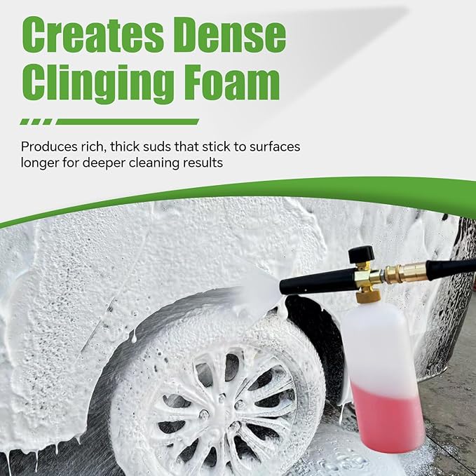 Foam Cannon for Pressure Washer- 1L Bottle Car Wash Foam Cannon Lance- Adjustable Pressure Washer Soap Dispenser for Car Washing- 1/4” QC Fitting
