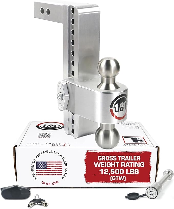 Weigh Safe Adjustable Trailer Hitch Ball Mount, 10" Adjustable Drop Hitch for 2.5" Receiver w/ 2 pc Keyed Alike Lock Set, Heavy Duty Aluminum Trailer Tow Hitch w/ Stainless Steel Tow Balls, 18,500 GTW