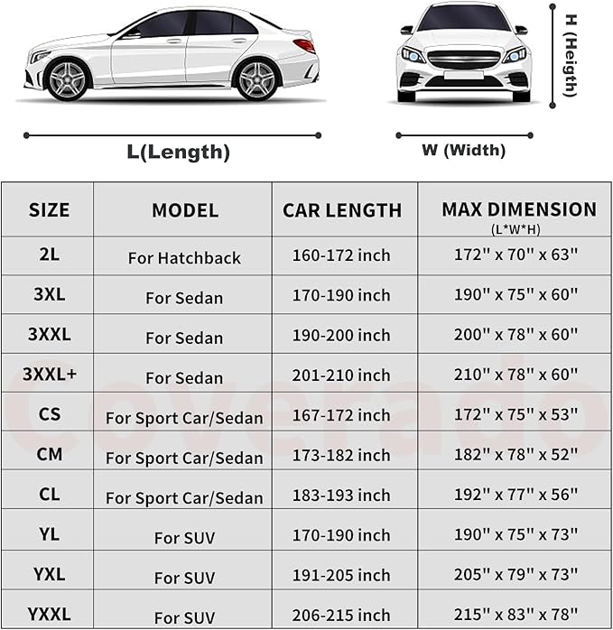 Car Cover Waterproof All Weather, Coverado Soft Cotton Backing Full Exterior Covers with Zipper Door Snow Wind Sun UV Hail Protector Outdoor Car Cover Universal Fit for 170-190 inches Length Sedan