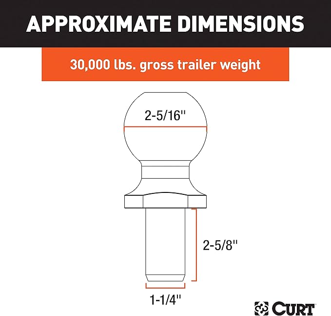 CURT 40085 Raw Steel Trailer Hitch Ball, 30,000 lbs, 2-5/16-Inch Diameter, 1-1/4 x 2-5/8-Inch Shank