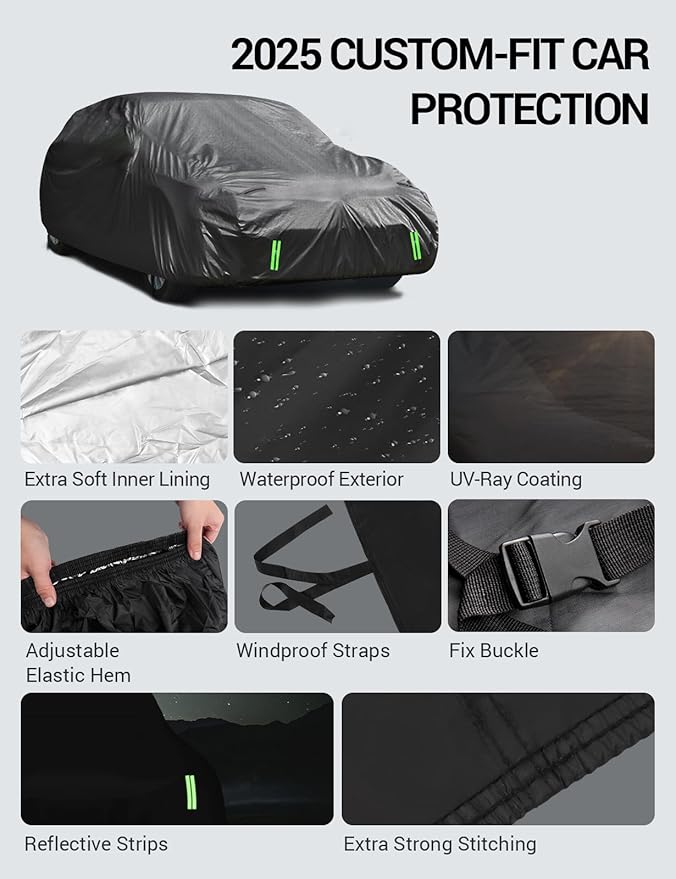 Proadsy 2026 Upgrade Car Cover Custom Fit for Dodge Challenger 2008-2023, Windproof Waterproof All Weather Protection, Sun Rain Dust Snow Outdoor Cover