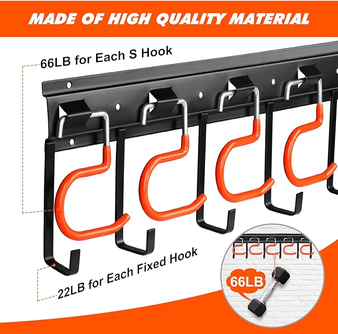 TVKB 51'' All Metal Garden Tool Organizer Adjustable Garage Tool Organizer Wall Mount Garage Organizers and Storage with Heavy Duty Hooks Tool Hangers for Garage Wall, Shed, Garden