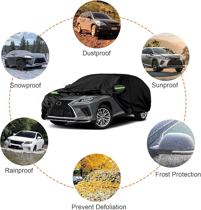 Waterproof Car Covers Replace for 2008-2025 Lexus RX350 RX450H RX500H, 6 Layers All Weather Custom-fit Car Covers with Zipper Door & Windproof Bands for Snow Rain Dust Hail Protection (RX)