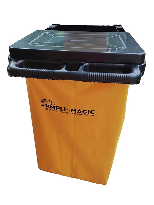 Simpli-Magic Janitorial Cart, 330 lbs Capacity – 3-Shelf Commercial Housekeeping Cleaning Cart on Wheels, 25 Gallon Bag with Lid – Stable, Smooth Movement