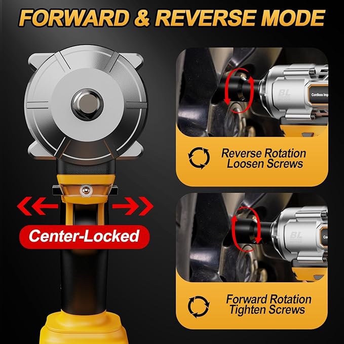 Labfintom Cordless Impact Wrench 1/2 Inch for De-Walt 20V Battery, 1200N.m High Torque Brushless Electric Impact Gun, 3-Speed, 5 Sockets, Power Impact Driver for Car Tires, Auto Repair(No Battery)