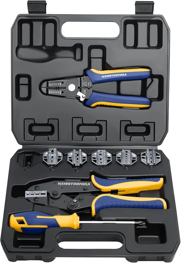 haisstronica 8PCS Crimping Tool Set - Ratchet Wire Crimping Tool for Heat Shrink,Insulated Nylon,Non-Insulated,Ferrule Wire End,Open Barrel Terminals,Solar Connectors