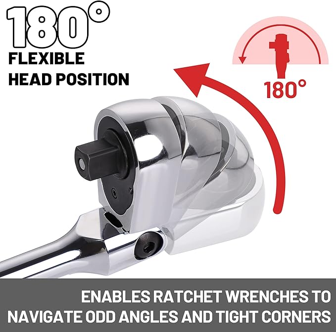 1/4 3/8 Inch Drive Stubby Ratchet Set, Flex Head Ratchet Set Stubby Ratchet Wrench Set, 72 Tooth Quick Release Swivel Head Ratchet Flexible Socket Wrench with Storage Tray-4"&4.9"