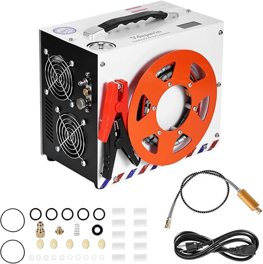 PCP Air Compressor, Portable 4500 PSI/300 Bar Air Pump, supports 12V DC or 110V/220V AC, Auto-stop, oil-free/water-free design, for Paintball, Air Rifle, HPA Tanks