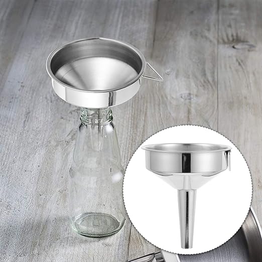 Hemoton 2-Piece 4 Inch Stainless Steel Funnel Set with Strainer for Kitchen Use - Metal Funnel for Precise Liquid and Dry Ingredient Transfer