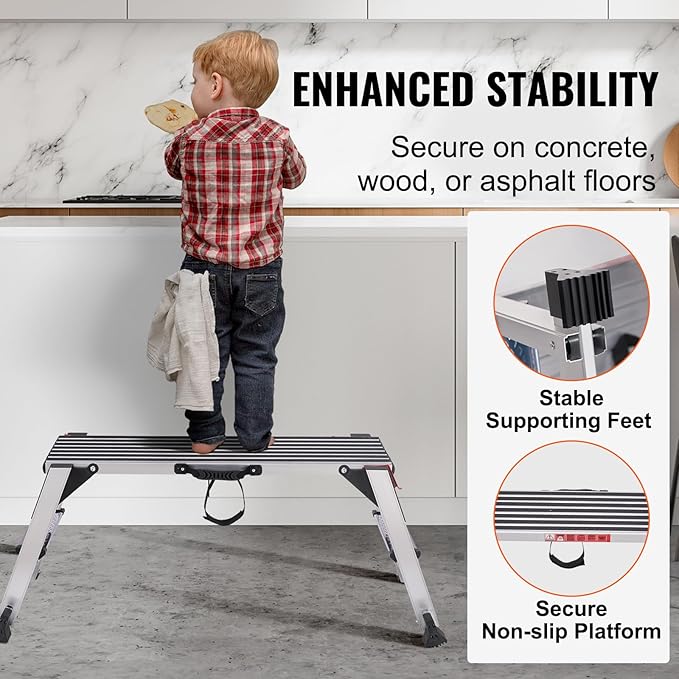 VEVOR Folding Work Platform, 40"×12"×20" Aluminum Drywall Stool Ladder, 660 lbs Load Capacity Heavy Duty Work Bench w/Non-Slip Feet, Ideal for Washing Vehicles, Cleaning, Painting, Decorating